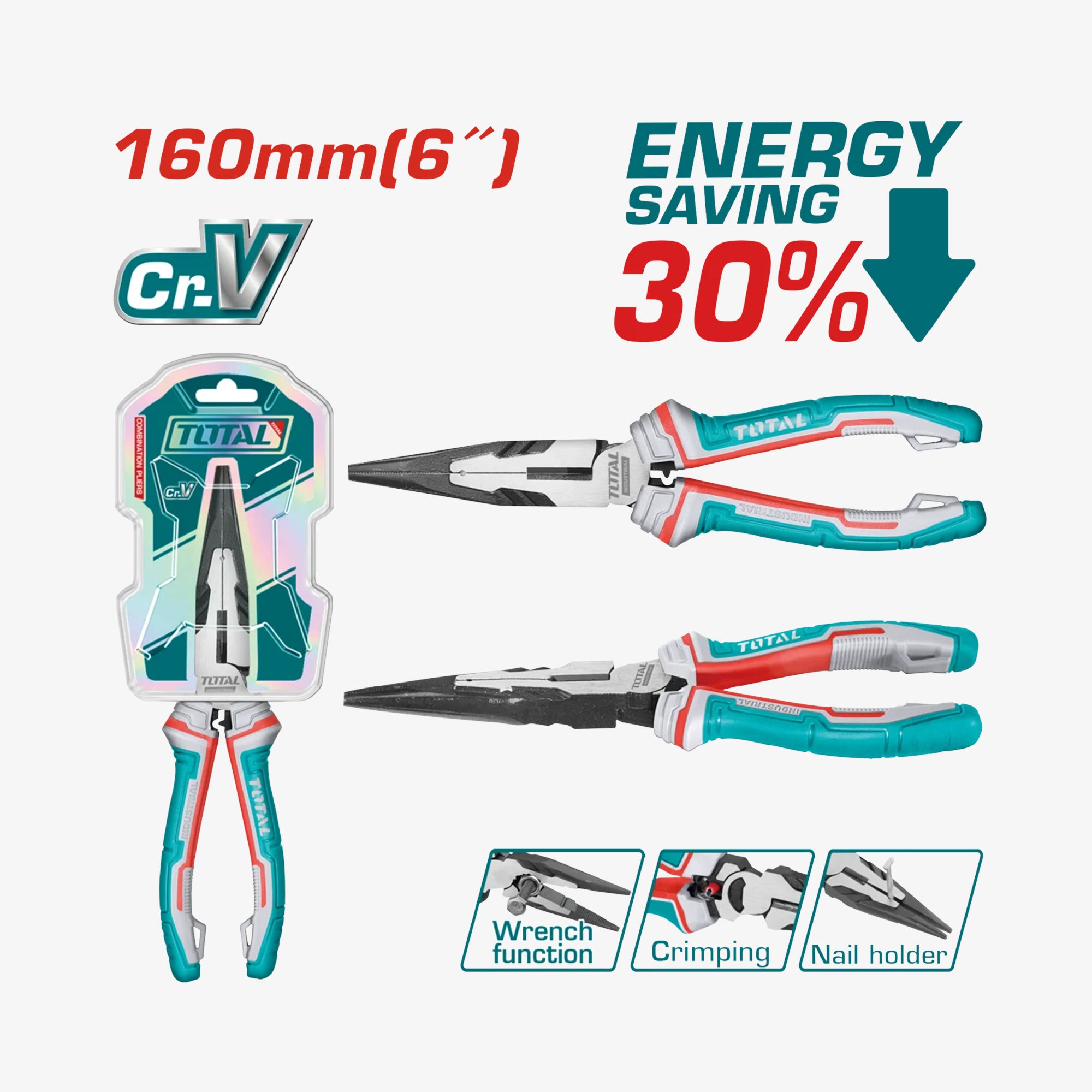 TOTAL Long Nose Pliers 160mm CR-V