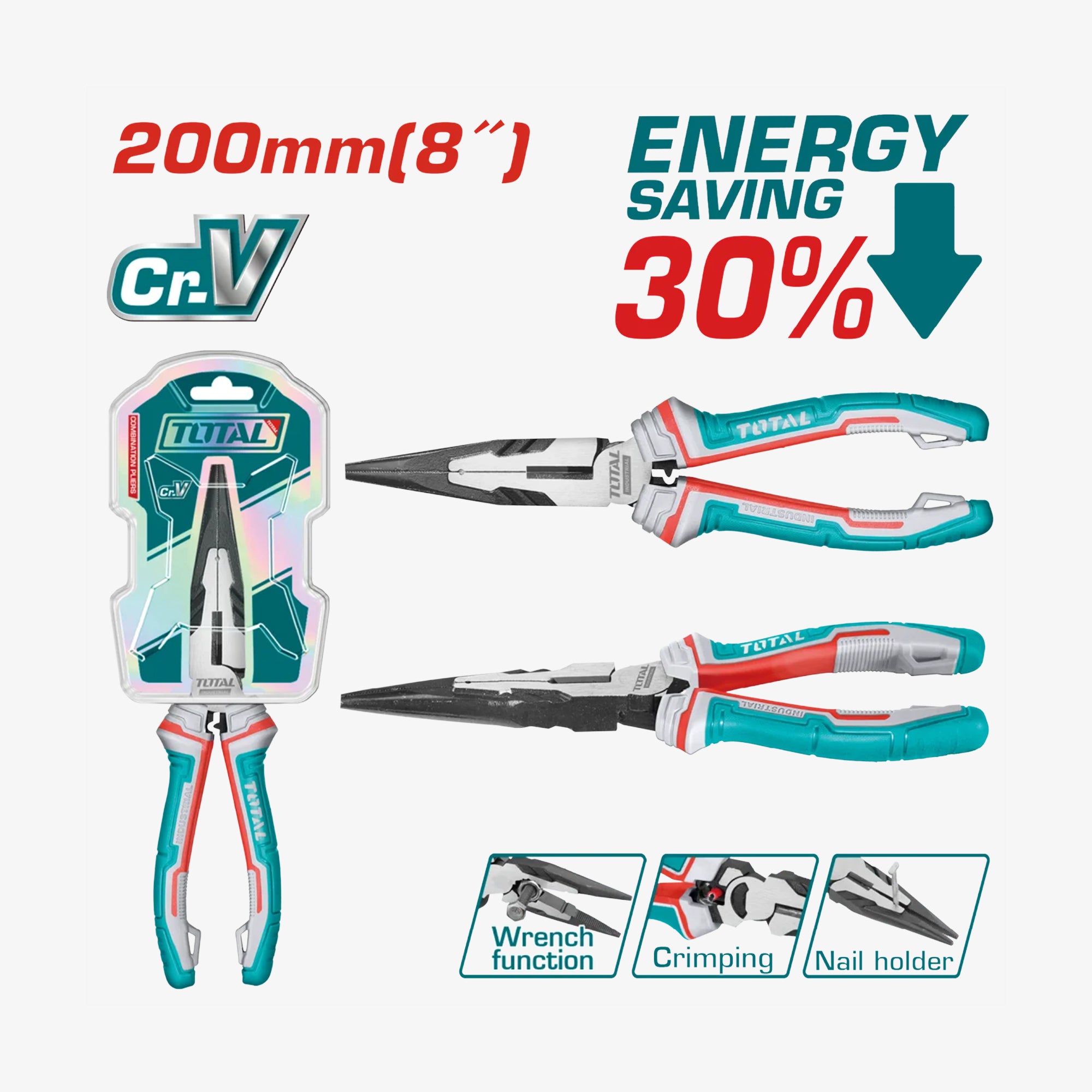 TOTAL High Leverage Long Nose Pliers 200mm