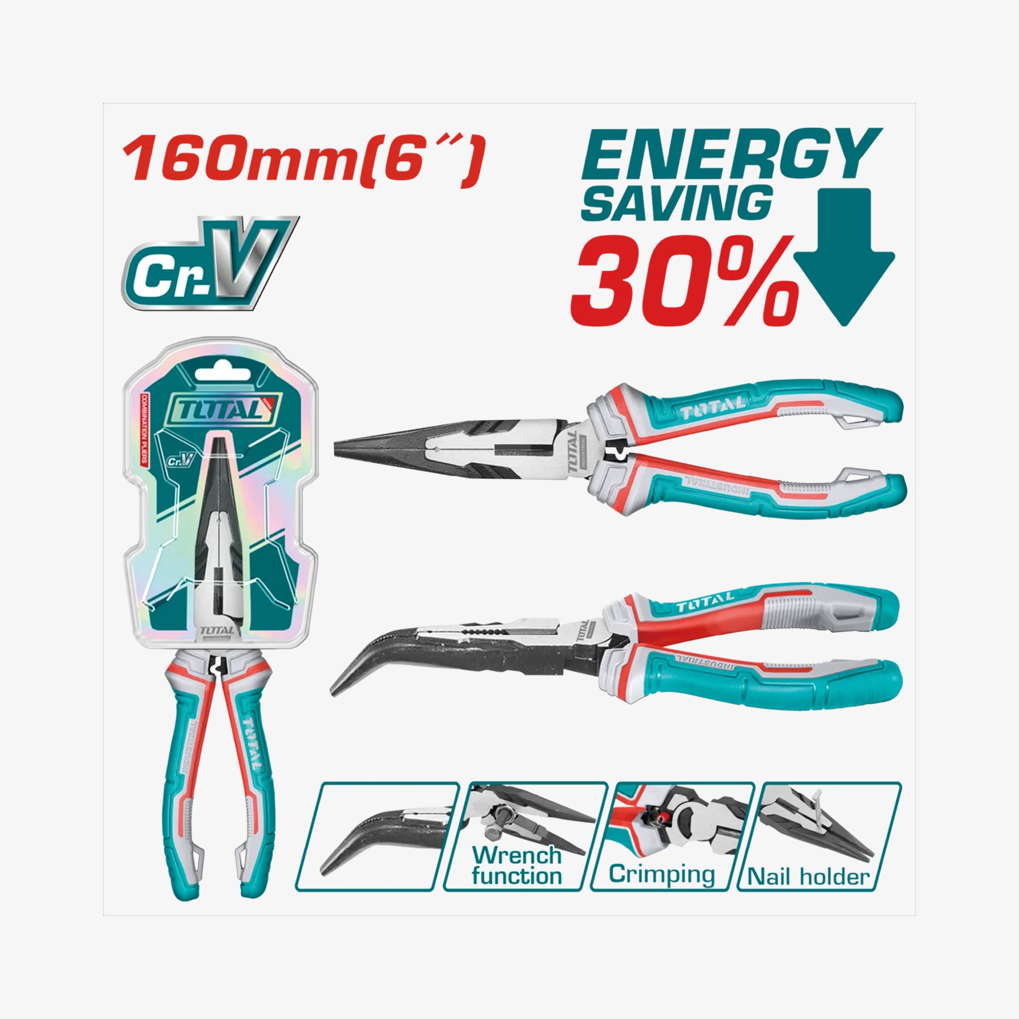 TOTAL High Leverage Bent Nose Pliers 160mm