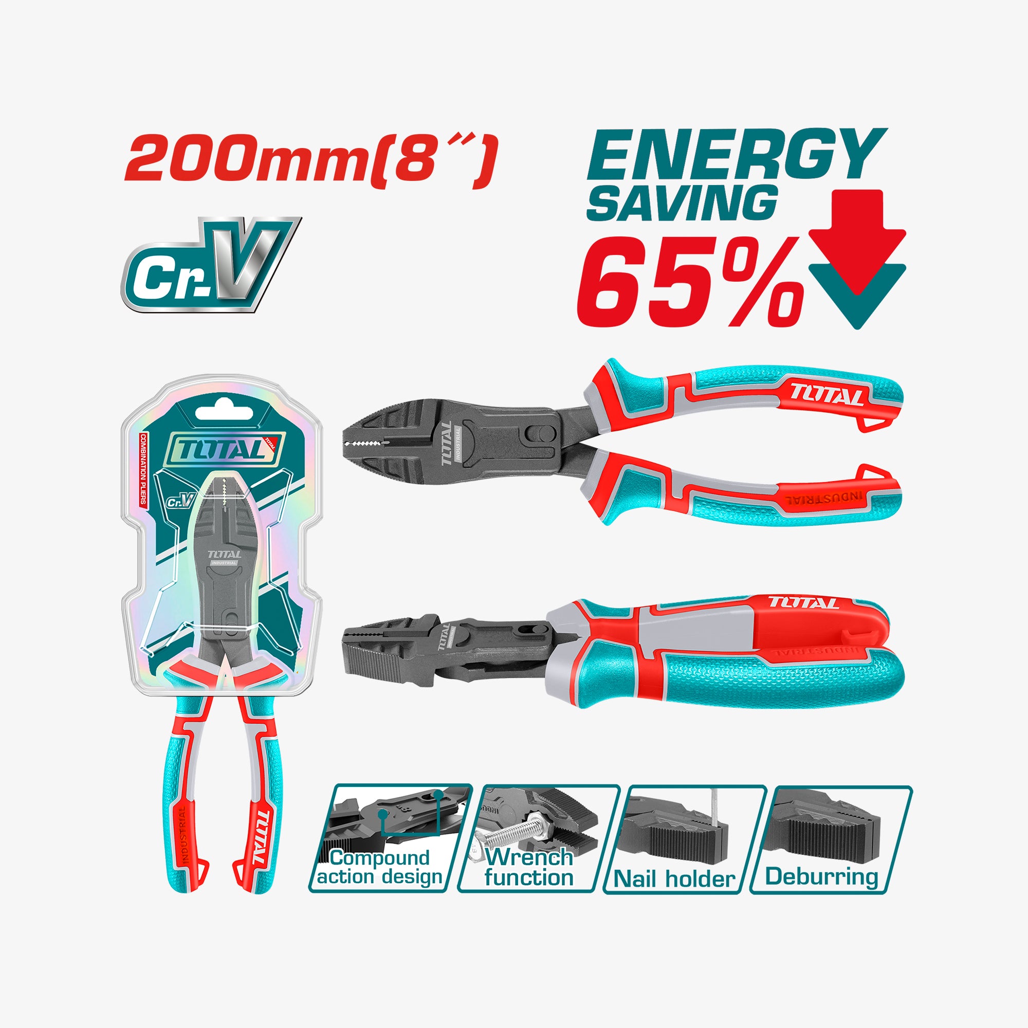 TOTAL Compound Action Combination Pliers 200mm