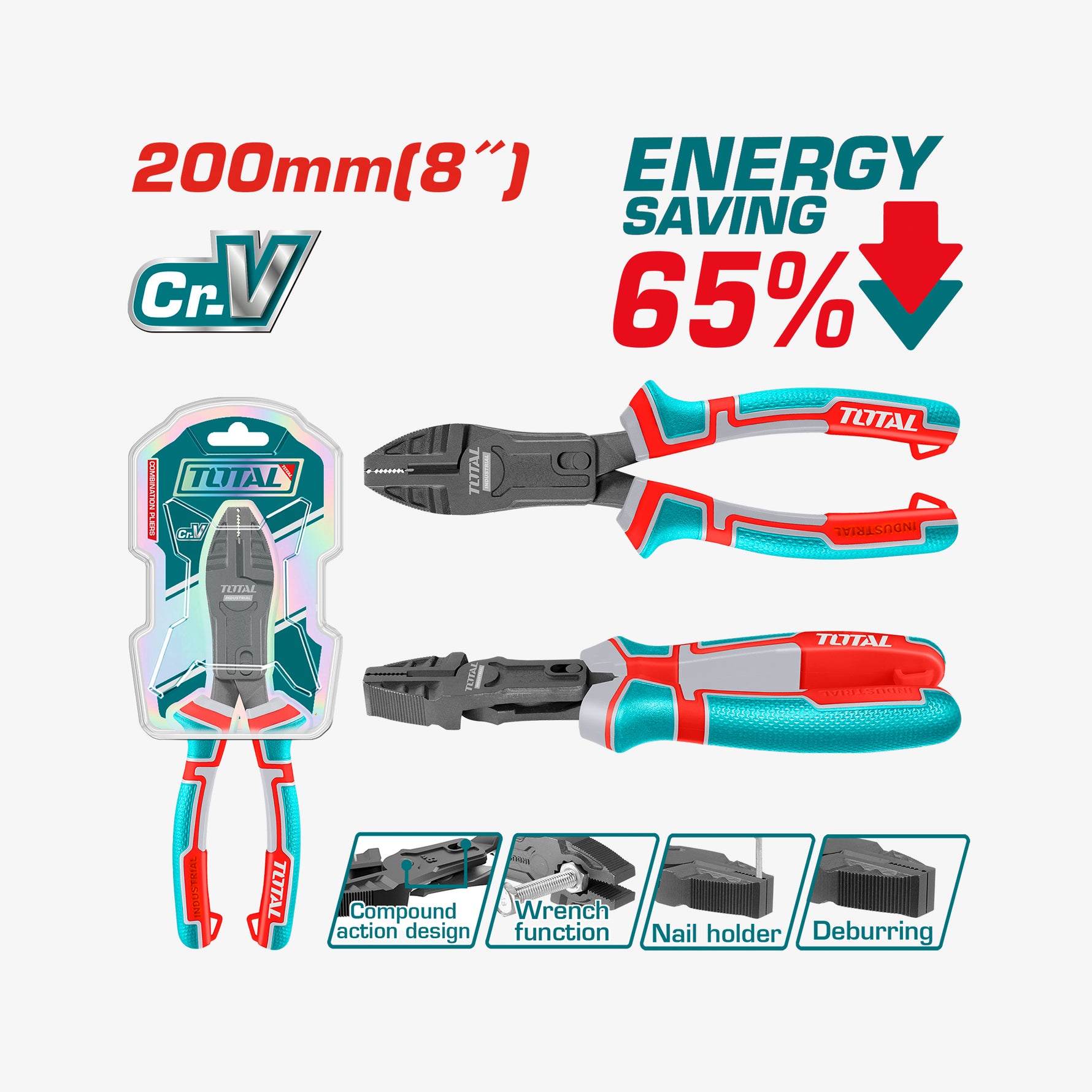 TOTAL Compound Action Combination Pliers 200mm