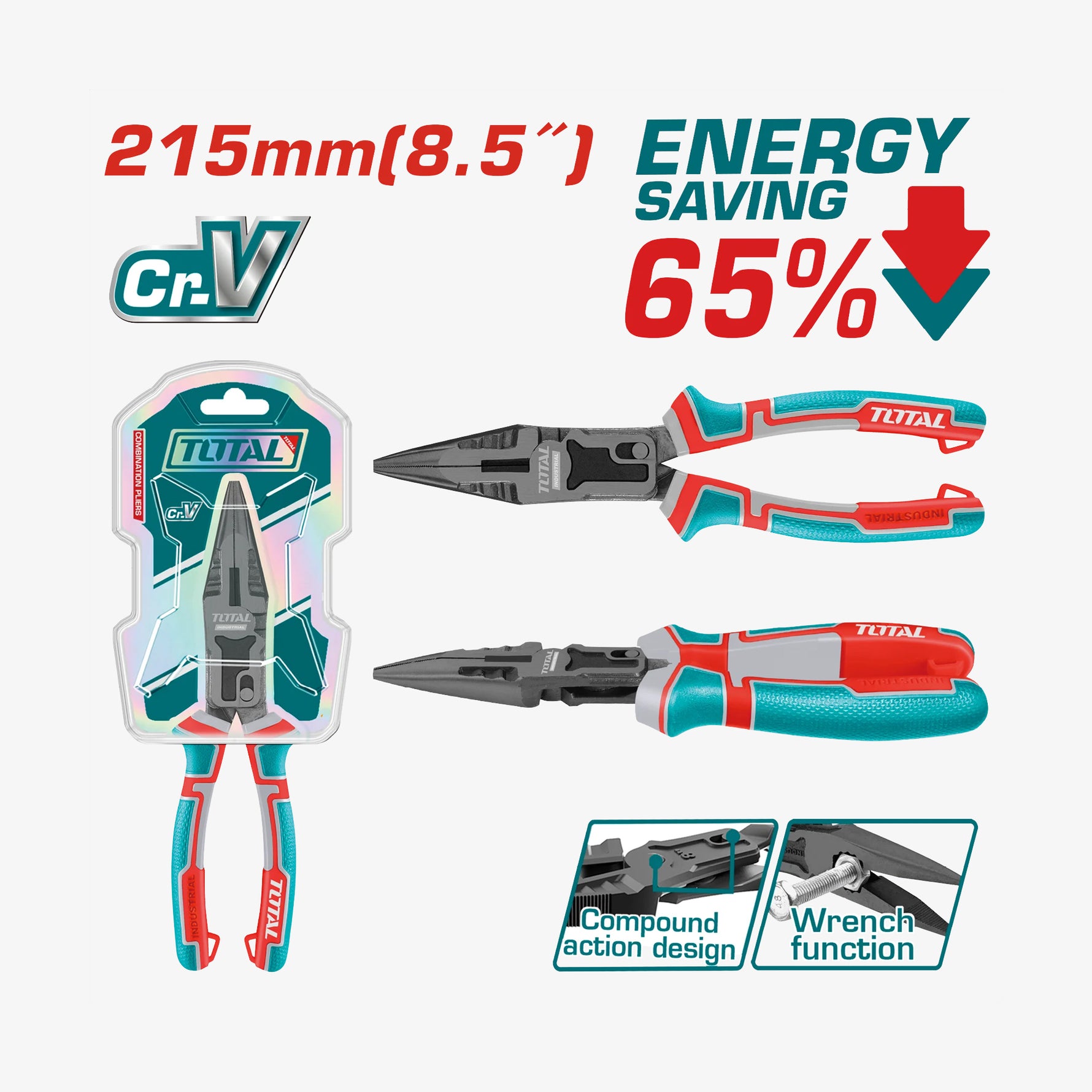 TOTAL Compound Action Long Nose Pliers 215mm