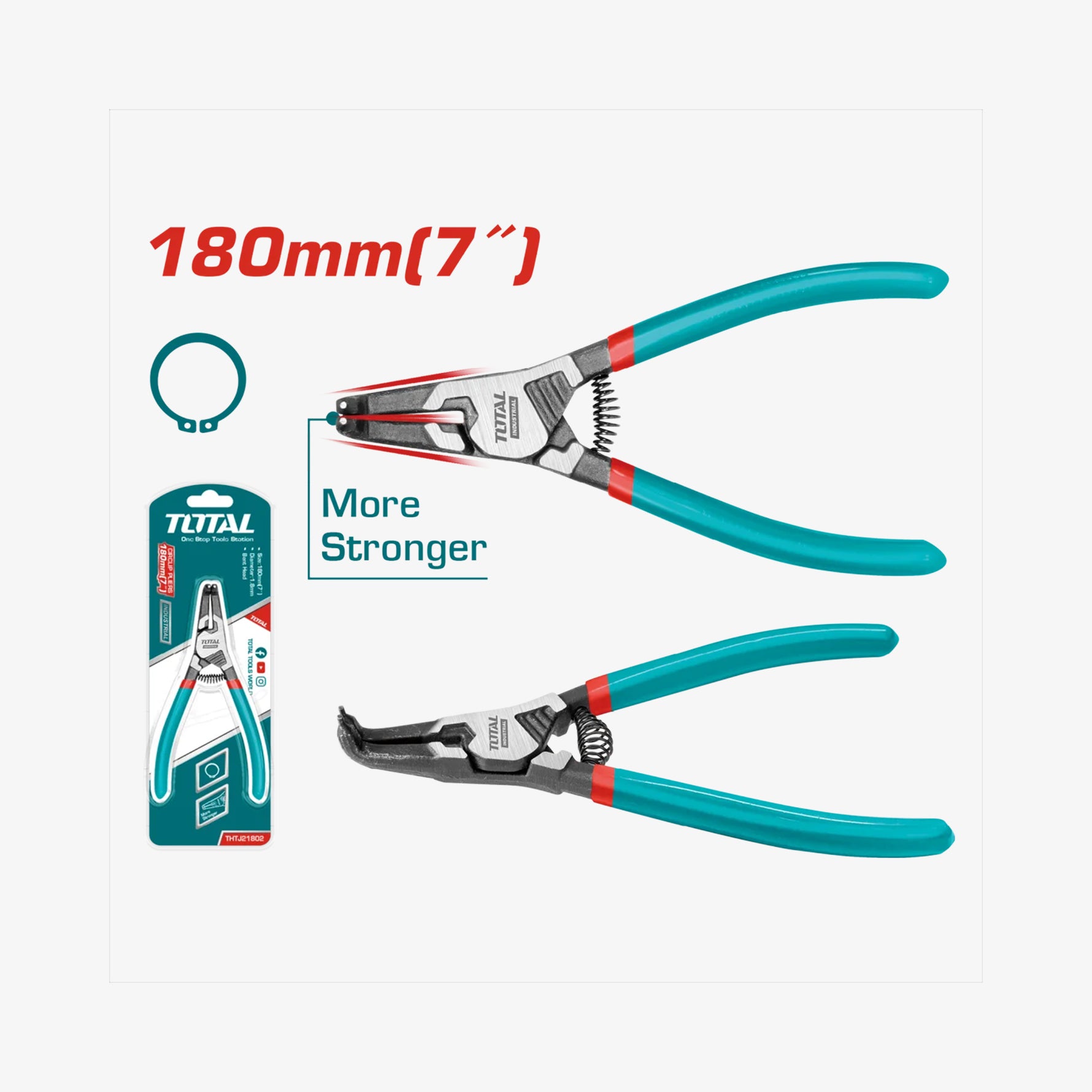 TOTAL Circlip Pliers 180mm External Bent