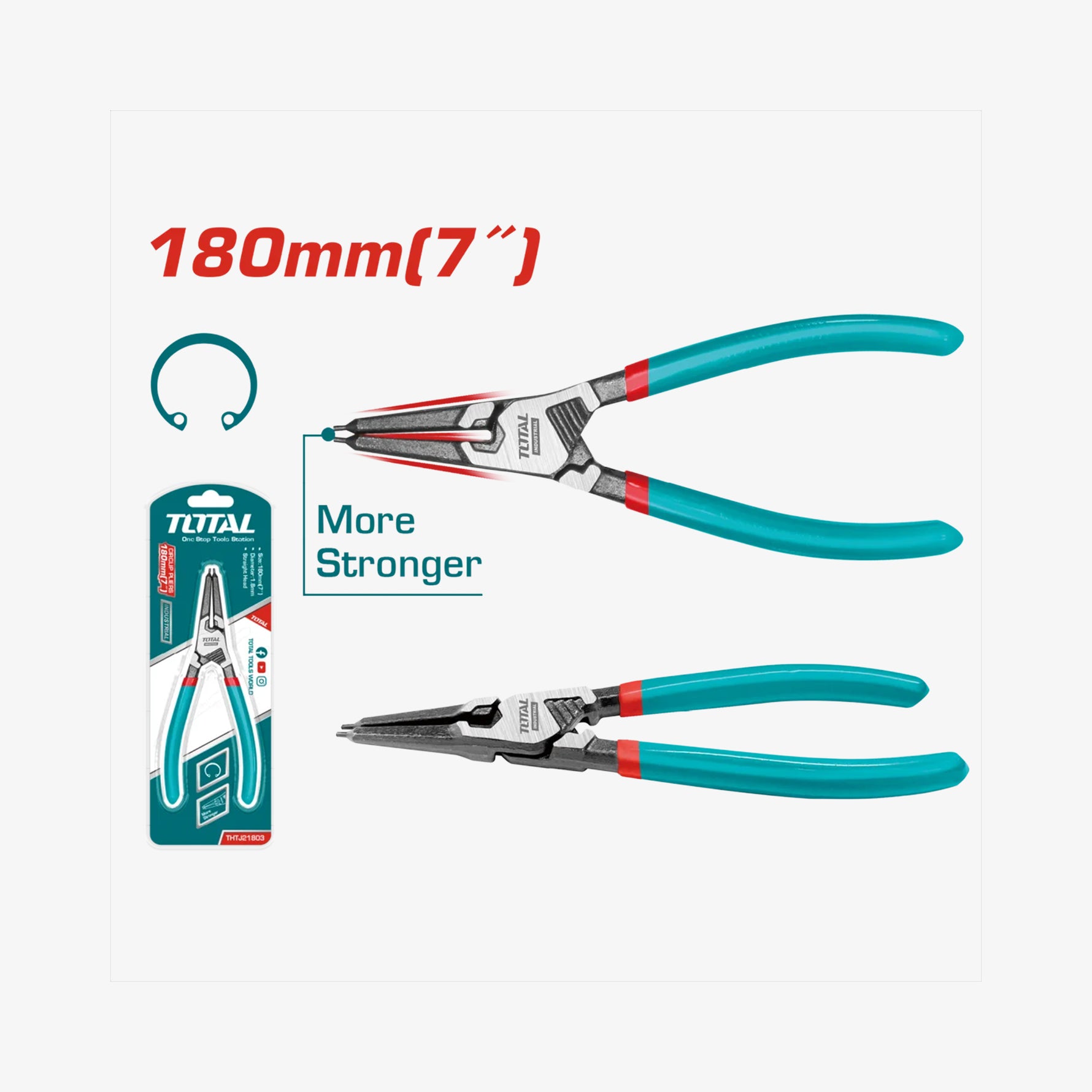 TOTAL Internal Circlip Pliers 180mm Straight