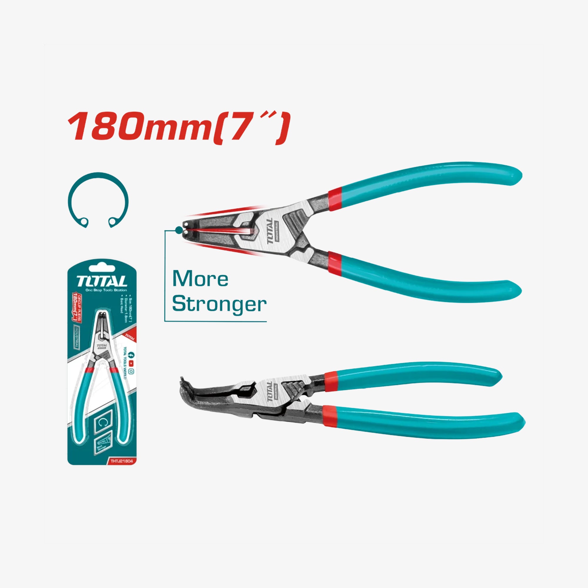 TOTAL Internal Circlip Pliers 180mm Bent