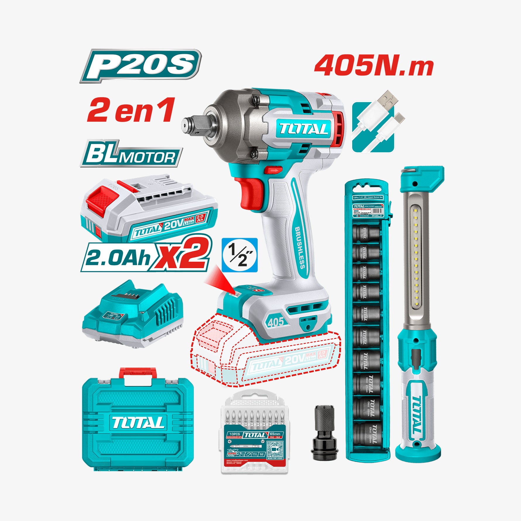 Cordless Impact Wrench & Work Lamp Combo 20V
