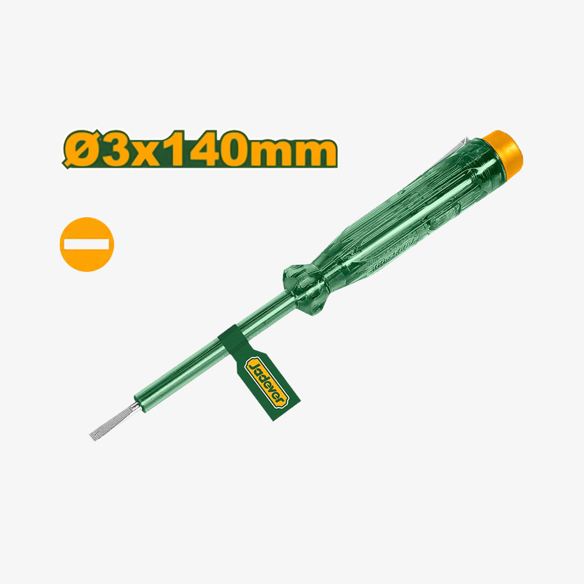 Green screwdriver with a yellow tip on a white background