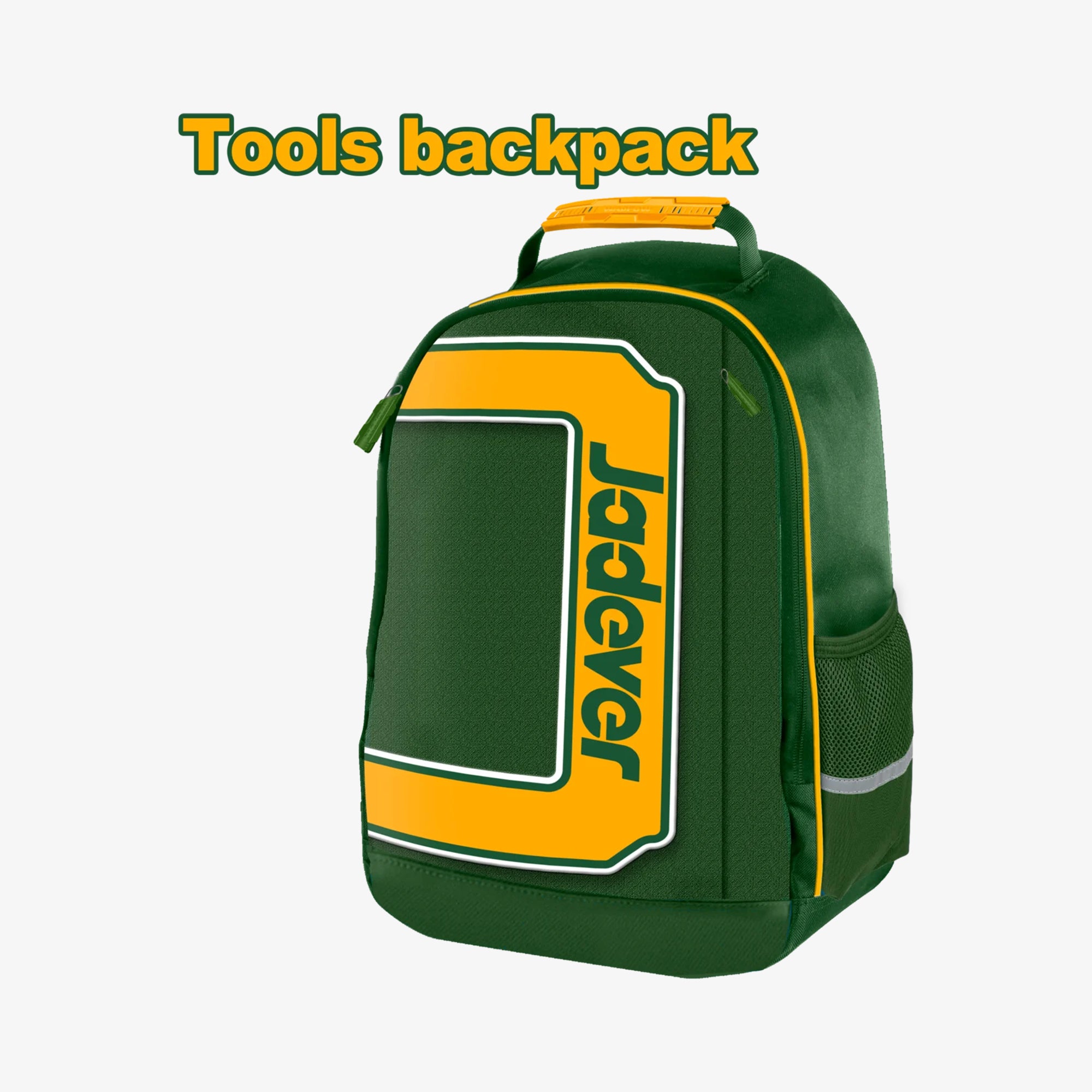 Green and yellow backpack with 'Jadever' branding on a white background