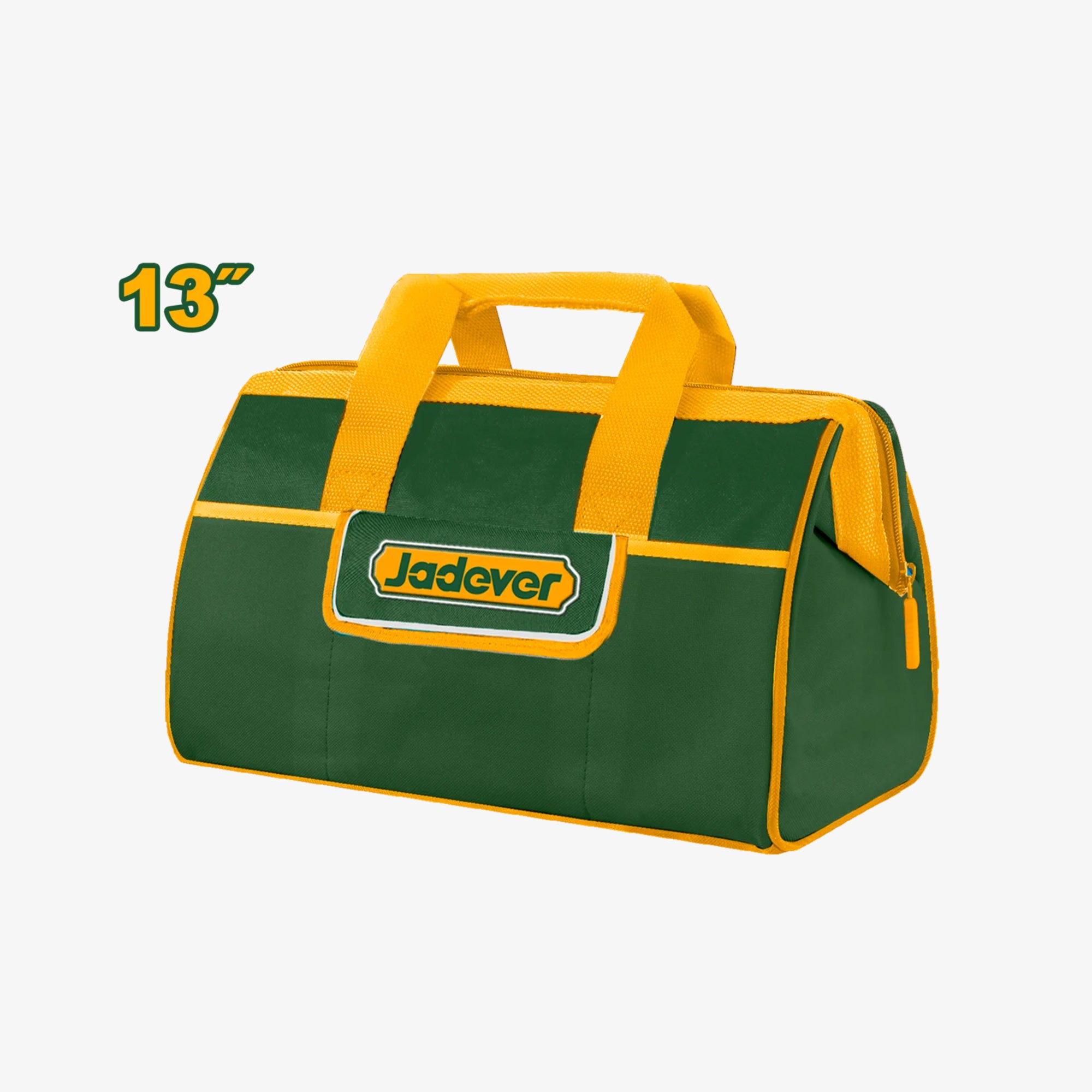 Green tool bag with yellow handles and Jadever logo on a white background