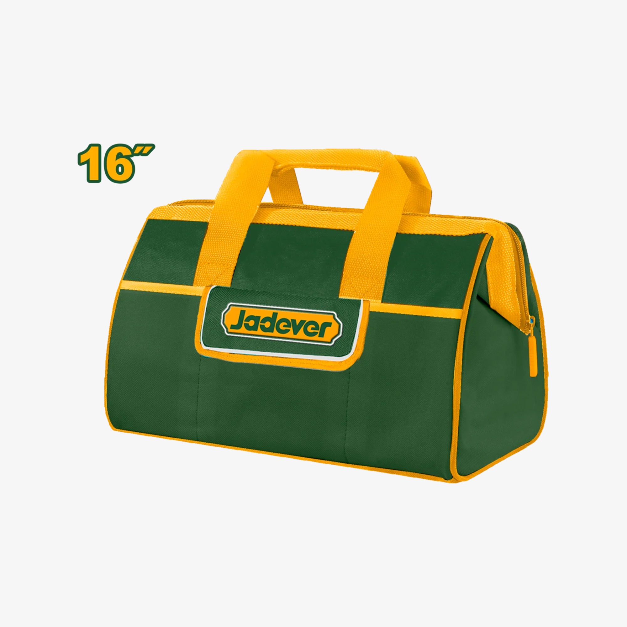 Green and yellow tool bag with 'Jadever' branding on a white background