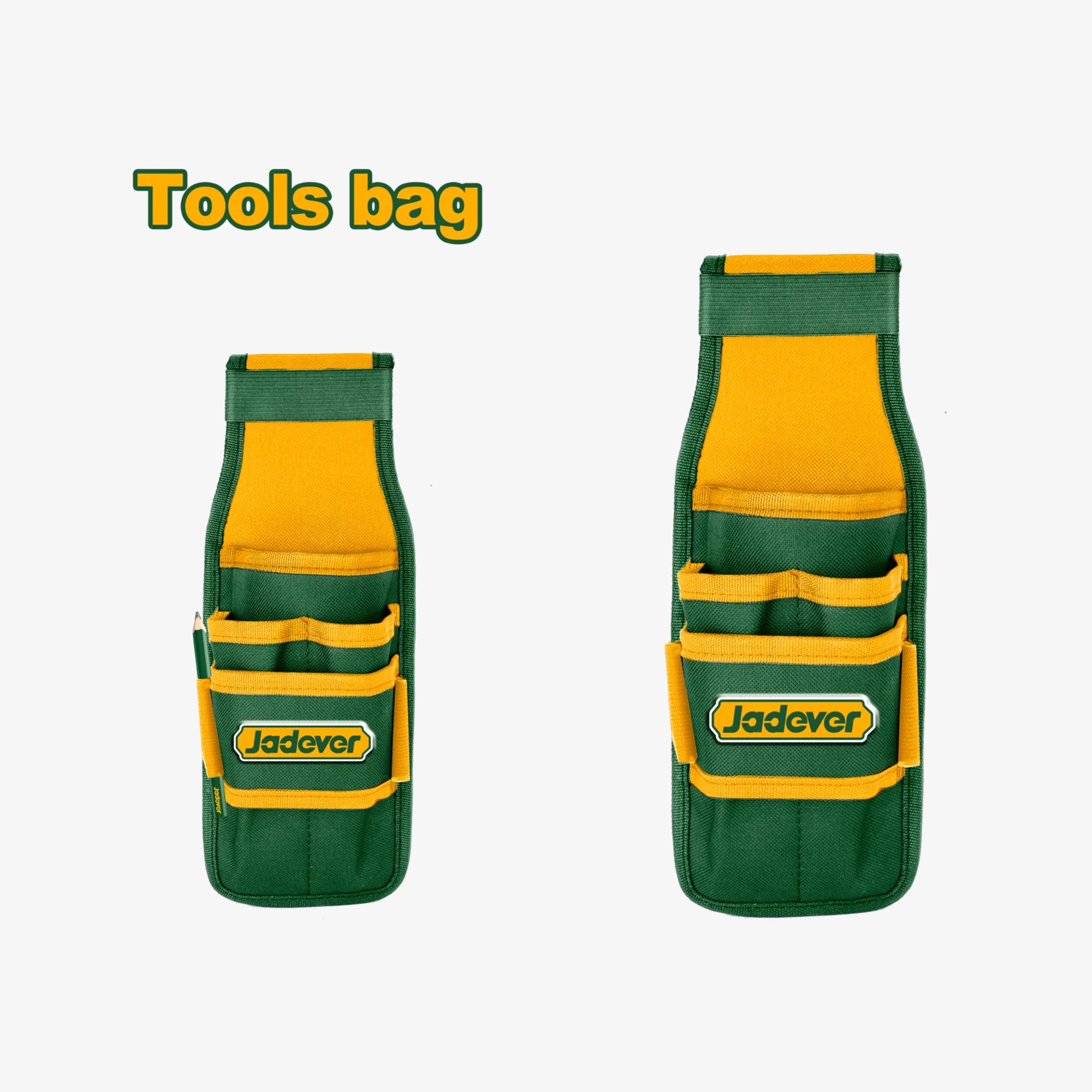 Green and yellow tool bag with Jadover branding on a white background