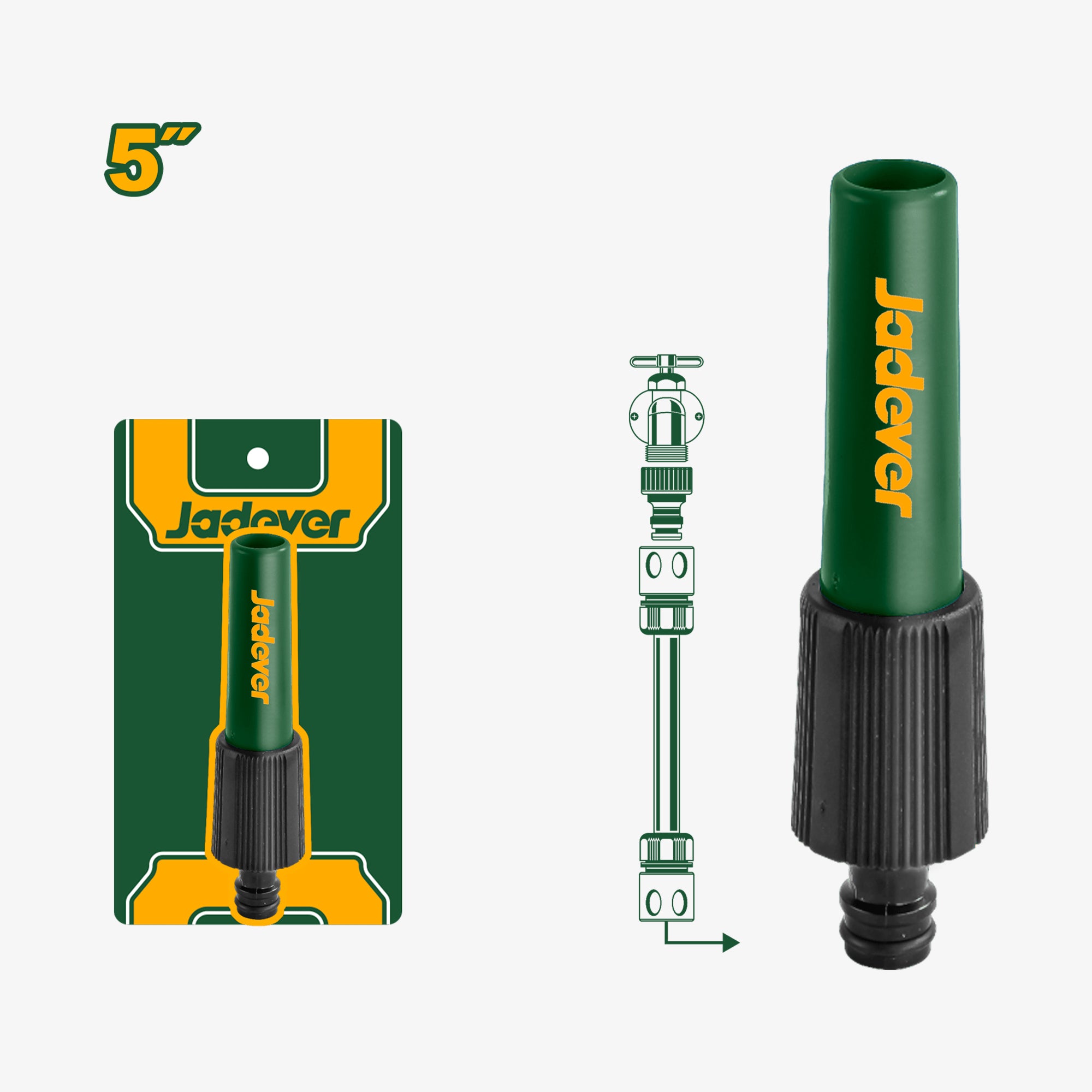 Jadever garden hose nozzle with packaging on a white background