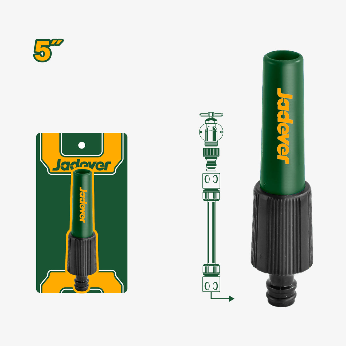 Jadever garden hose nozzle with packaging on a white background