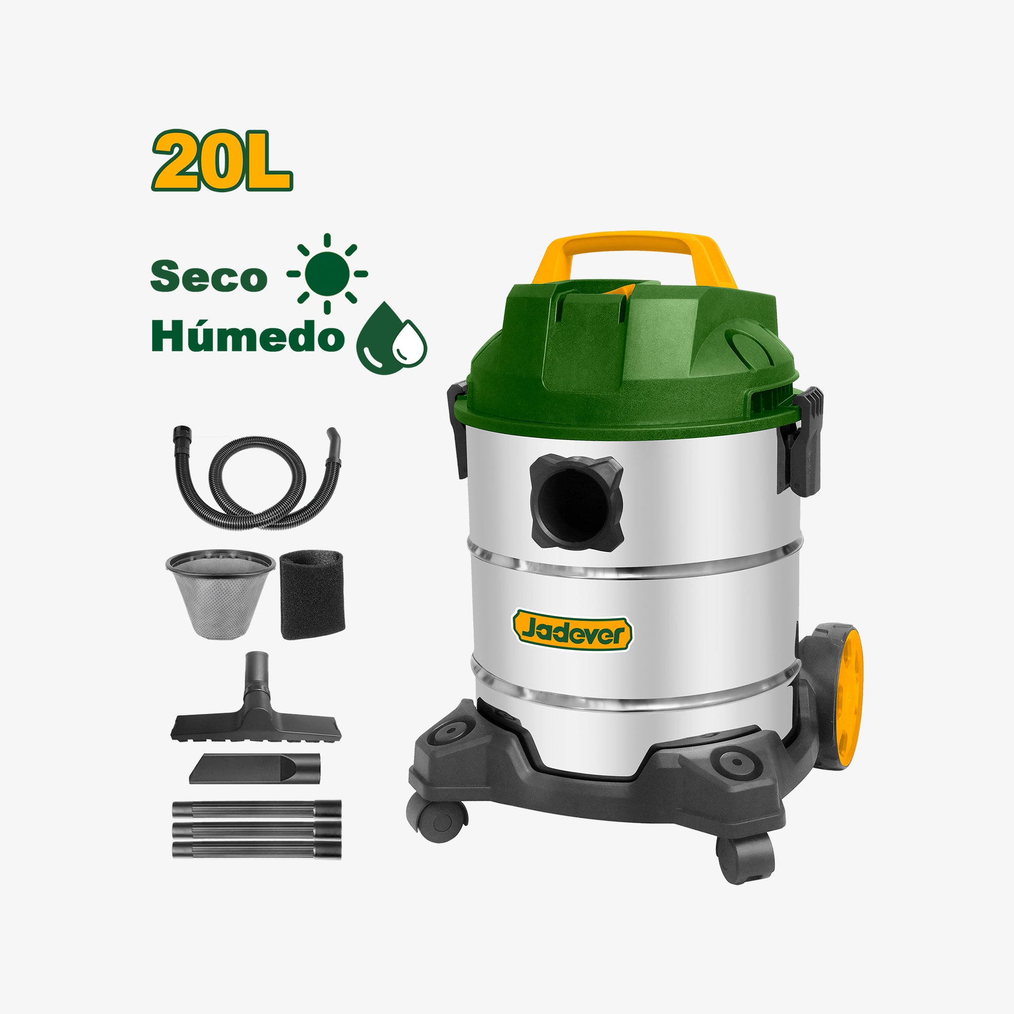 Vacuum cleaner with attachments on a white background, featuring the brand 'Jadever'.